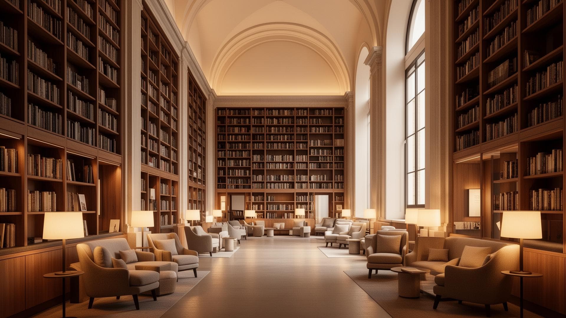 Biblioteca antigua con estanterías y libros históricos